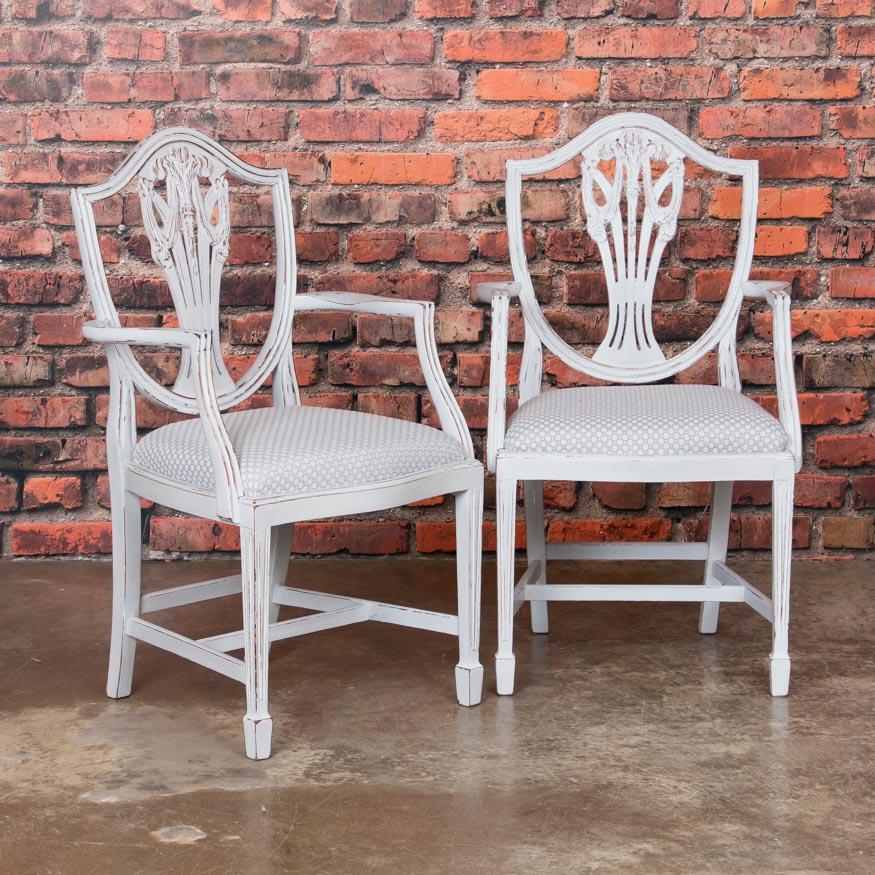 Gustavian Set of Six Antique White Painted Swedish Dining Chairs