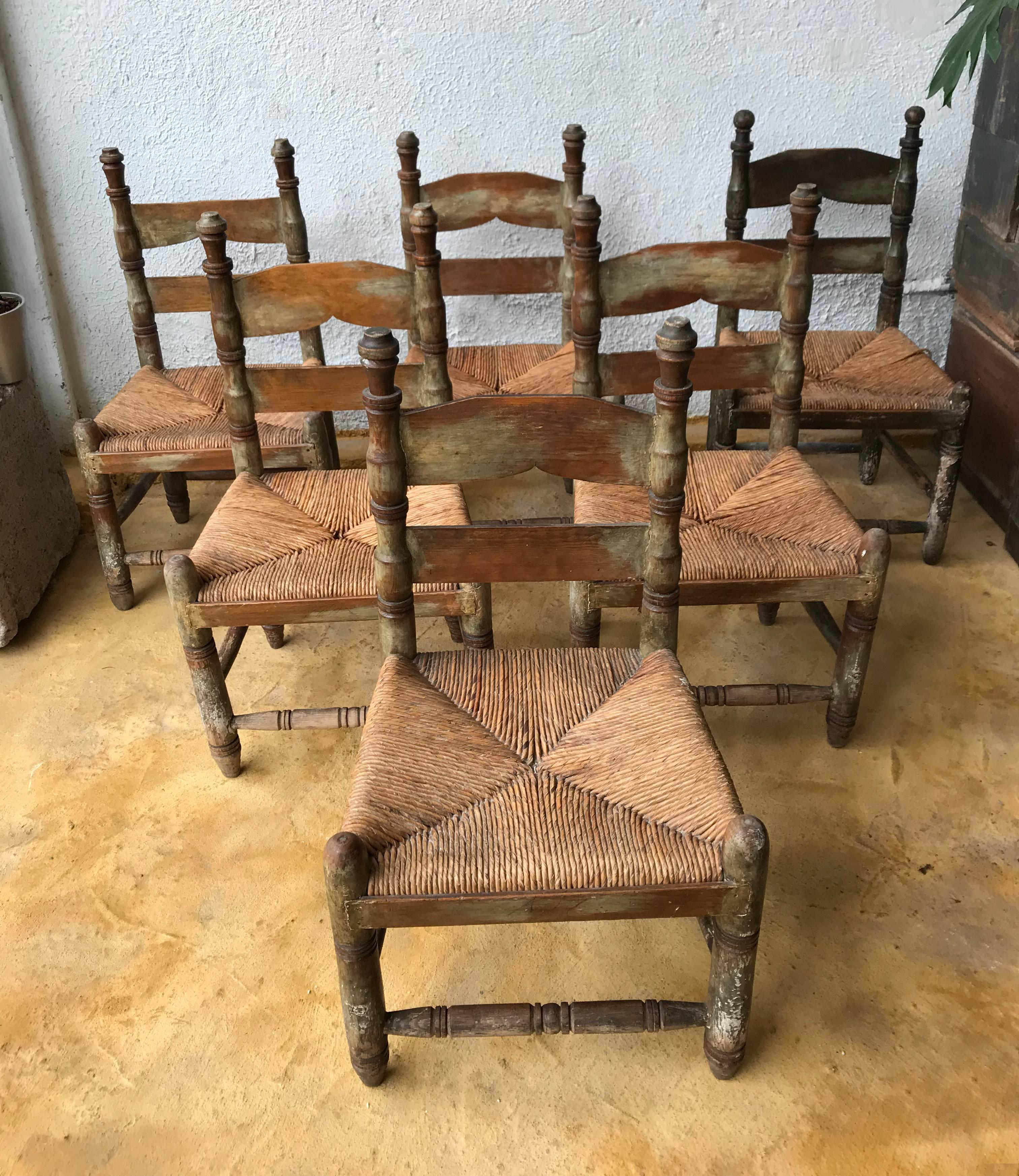 Mexican Set of Six Antique Wood Chairs found in Zacatecas, México, circa 1900
