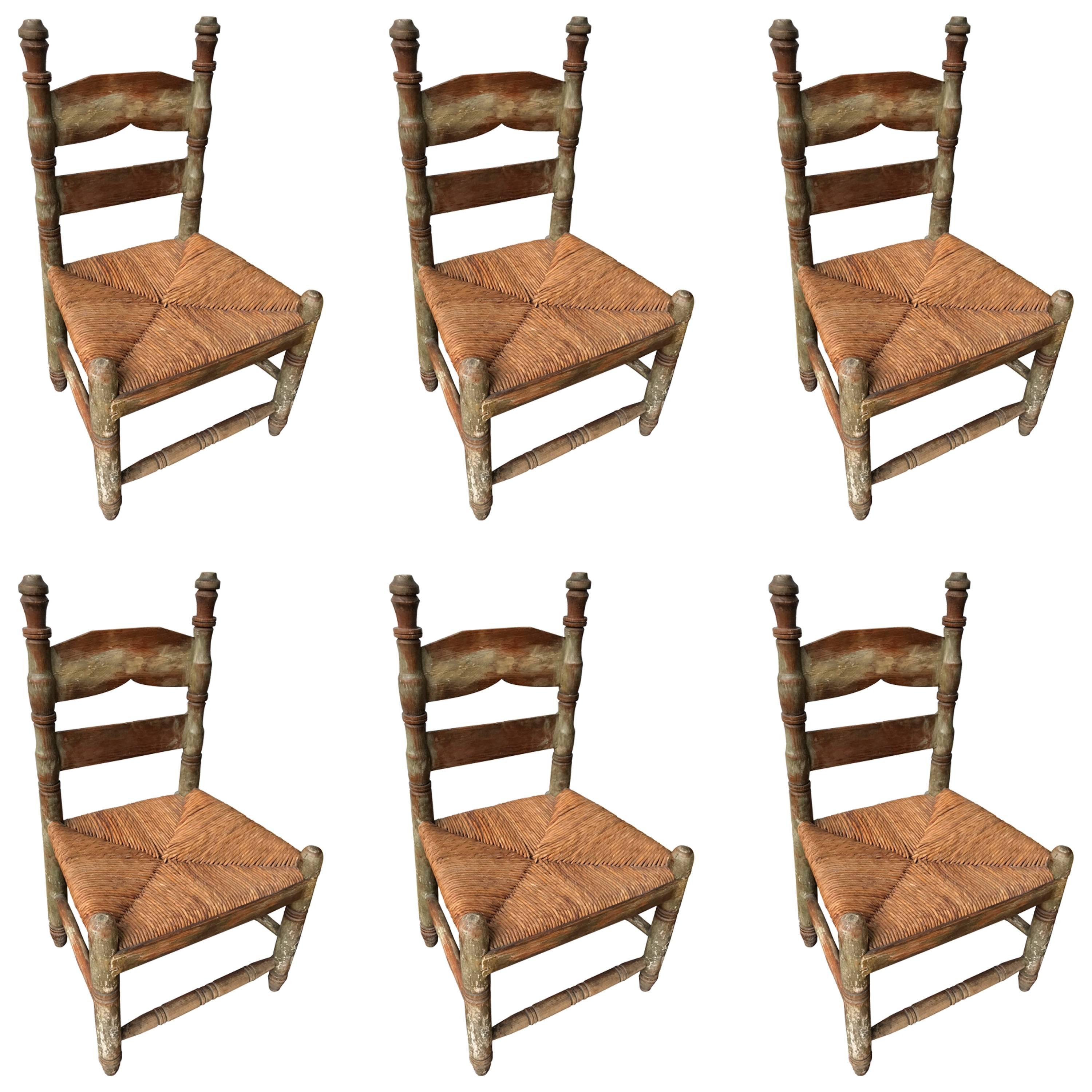 Set of Six Antique Wood Chairs found in Zacatecas, México, circa 1900