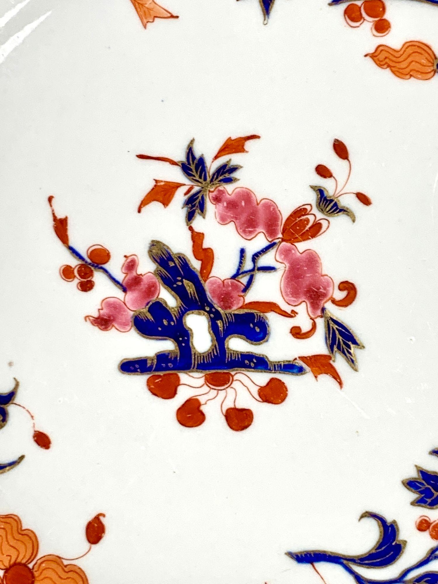 Juego de Seis Platos Antiguos Worcester Inglés Imari Rosa y Azul 1792-1803 Pintado a mano en venta