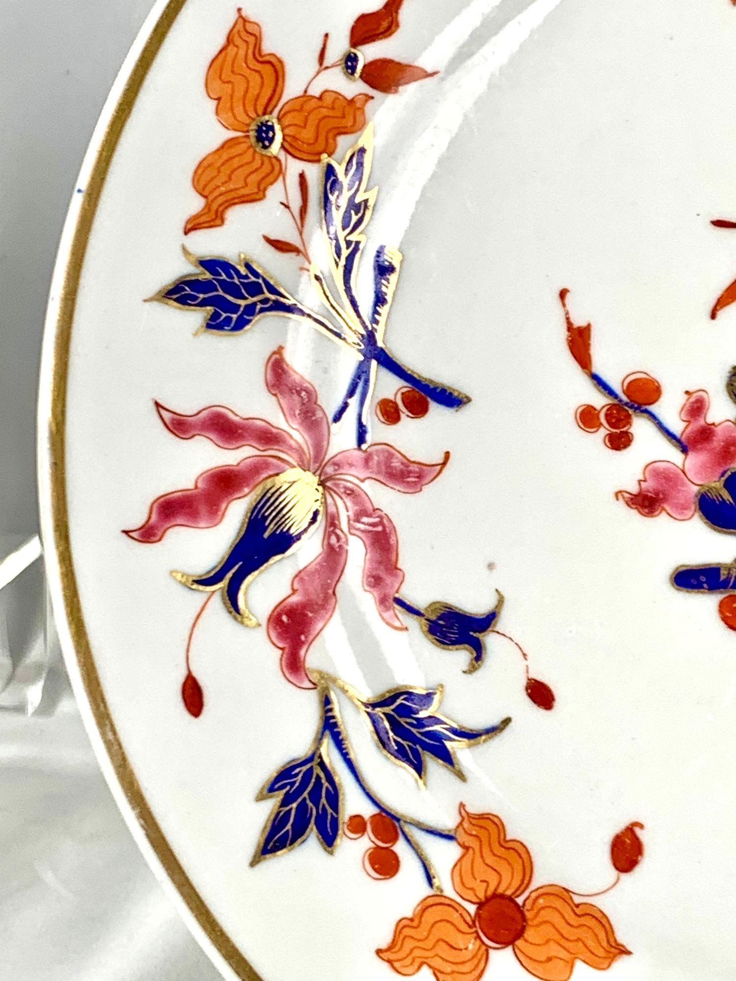 Juego de Seis Platos Antiguos Worcester Inglés Imari Rosa y Azul 1792-1803 en Excelente estado para la venta en Katonah, NY