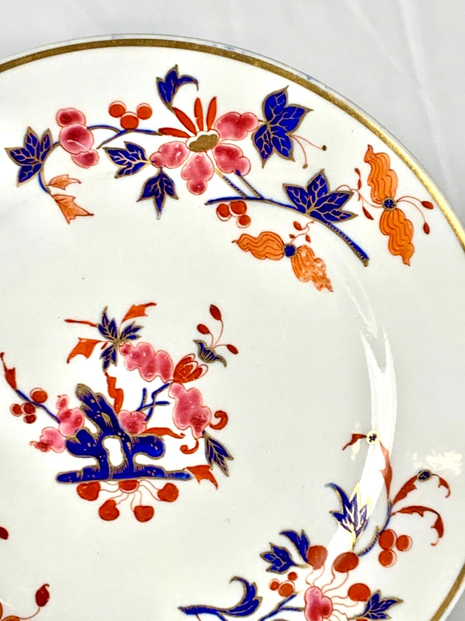 Juego de Seis Platos Antiguos Worcester Inglés Imari Rosa y Azul 1792-1803 siglo XVIII en venta