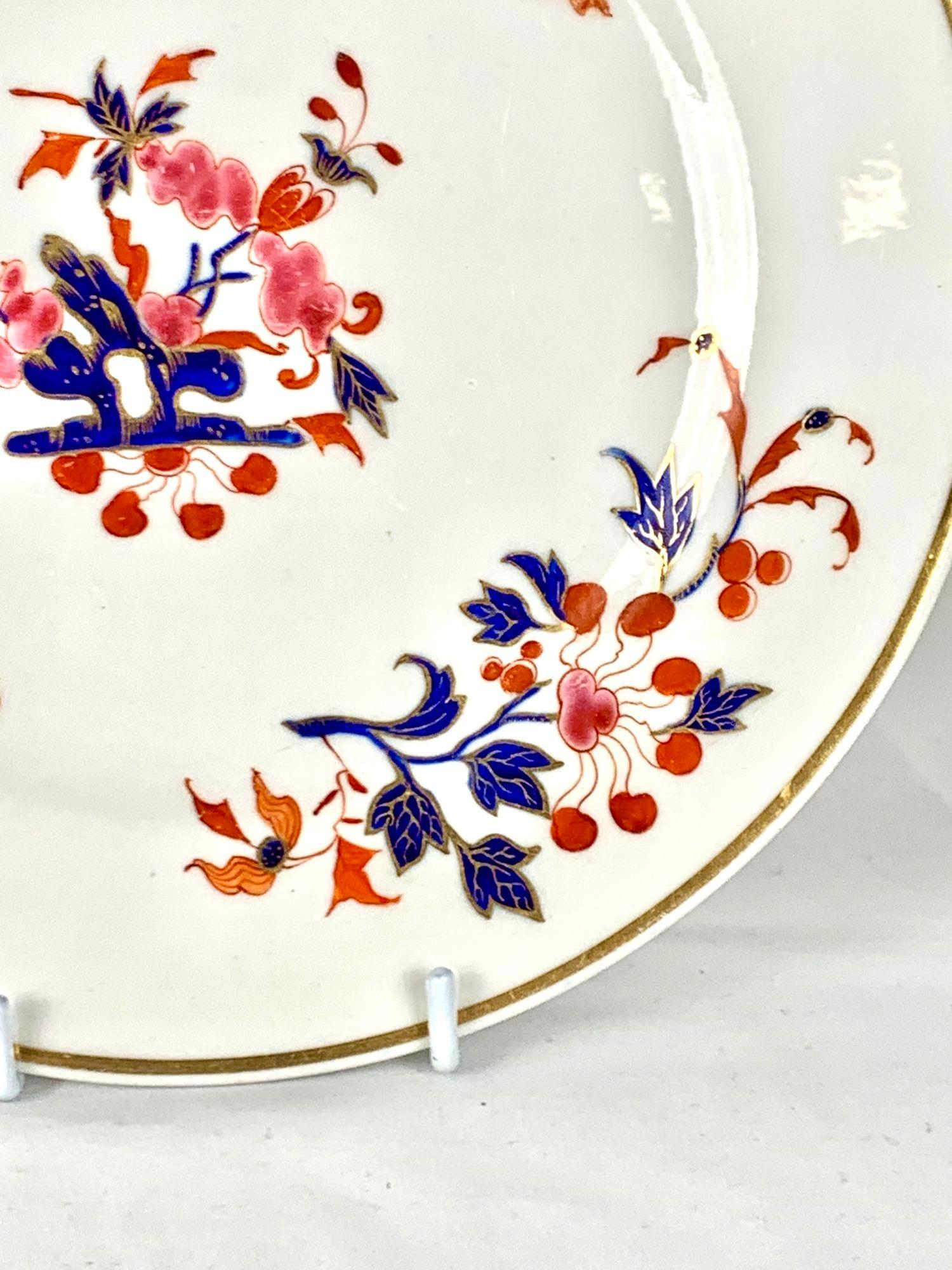 Juego de Seis Platos Antiguos Worcester Inglés Imari Rosa y Azul 1792-1803 Porcelana en venta