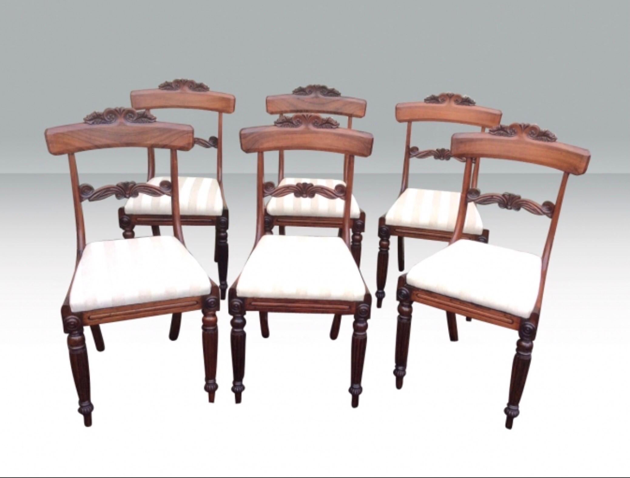 Fabulous Set Of Six Antique
Regency Rosewood Dining Chairs.
Superp Original Condition.
All tight of Joint.
Circa 1820
36ins x 20ins x 18ins wide
