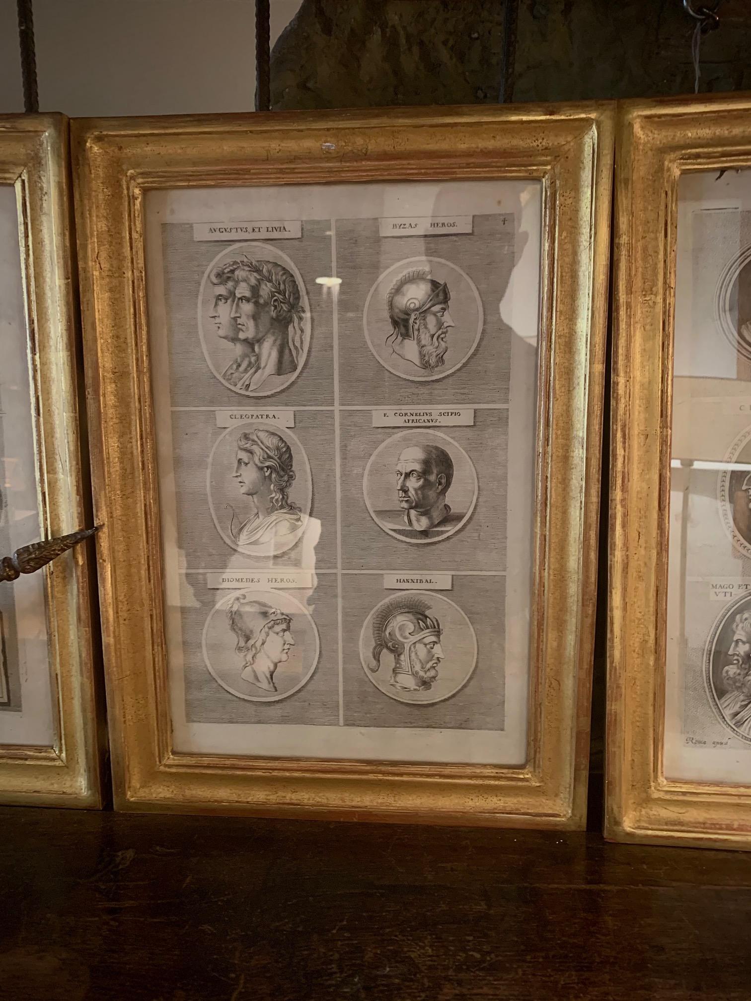 Set of Six Antiques Italian Neoclassical Engravings in Giltwood Frames 5