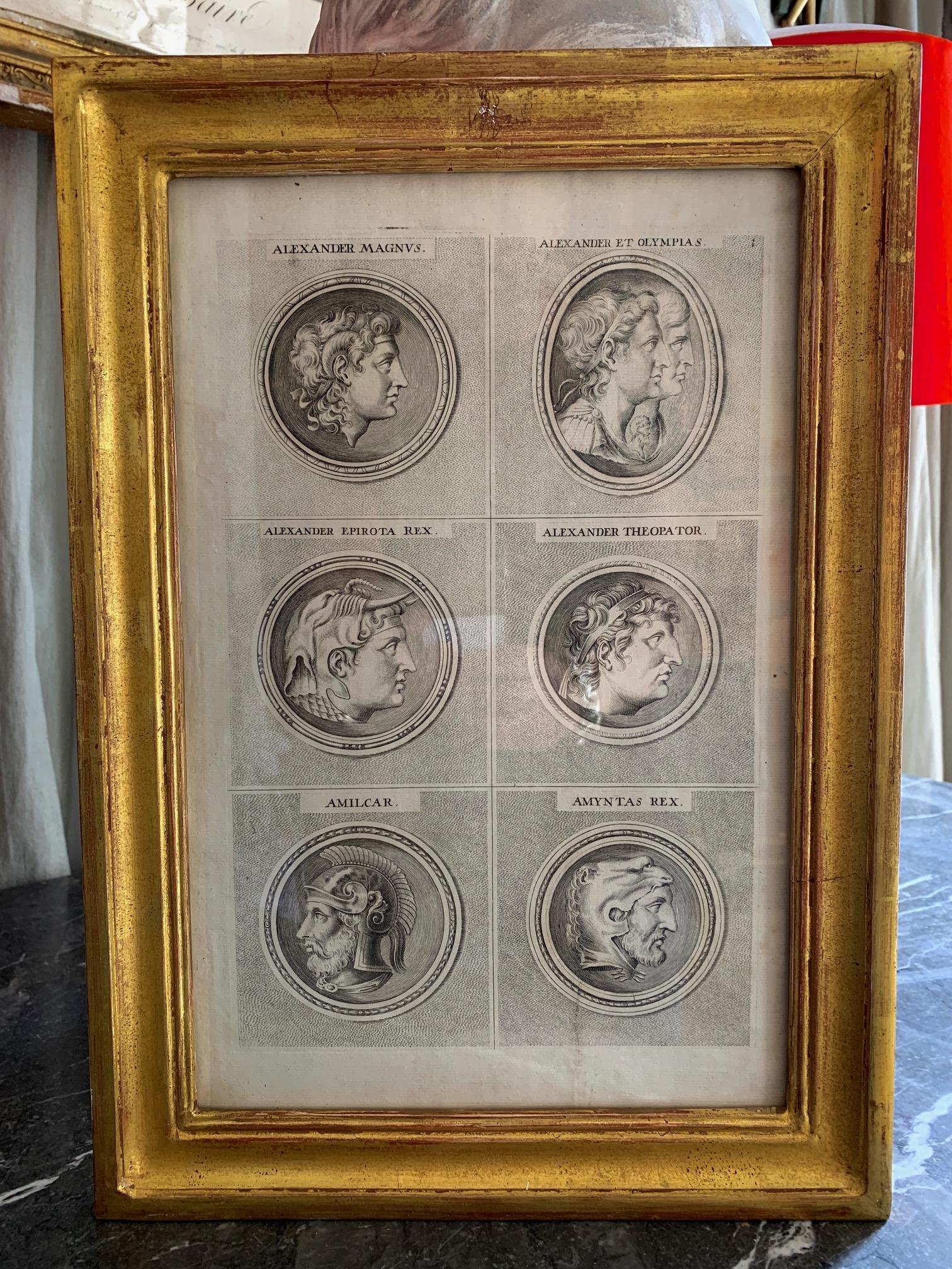 Set of Six Antiques Italian Neoclassical Engravings in Giltwood Frames In Good Condition In Madrid, ES