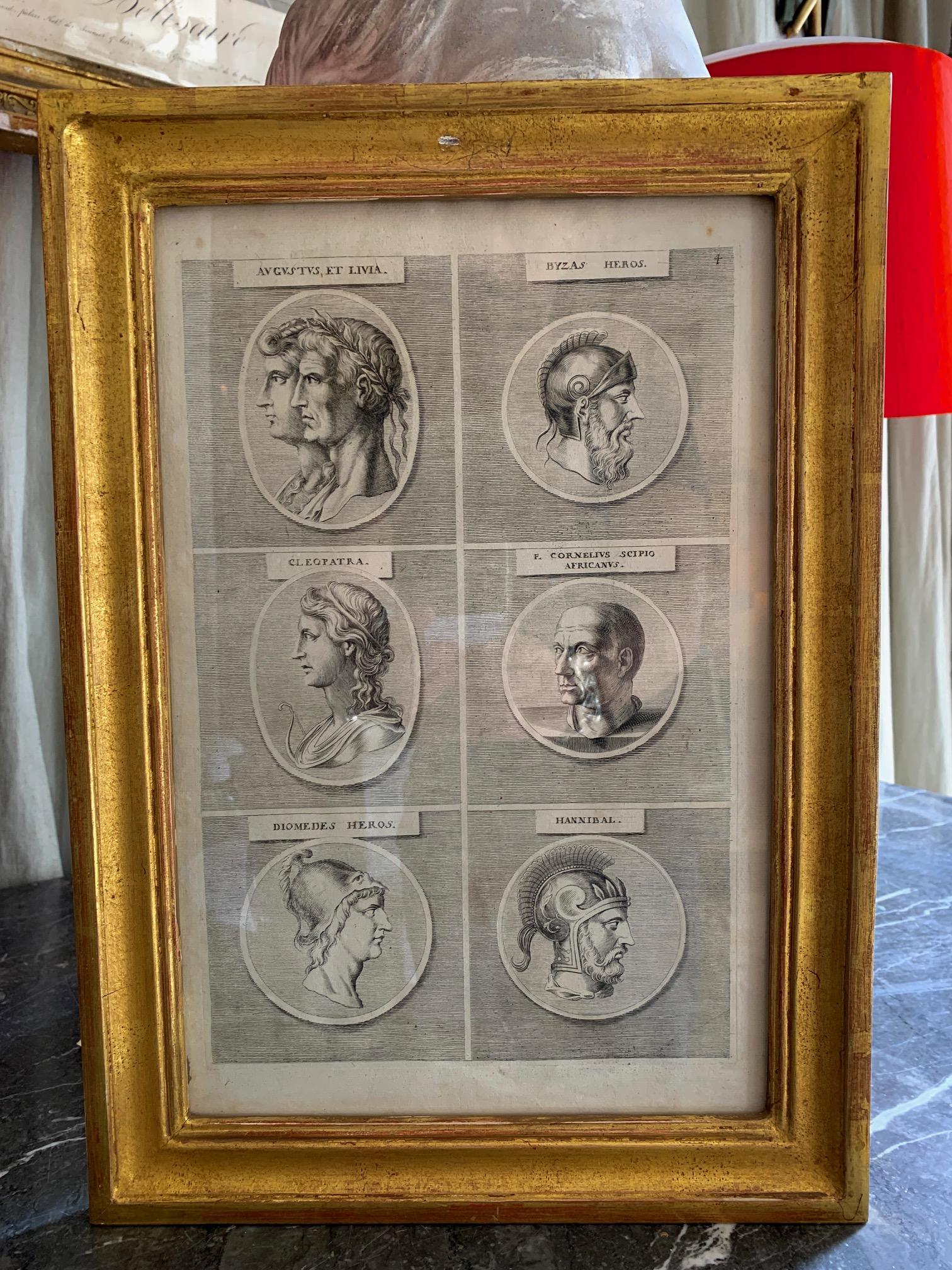 Set of Six Antiques Italian Neoclassical Engravings in Giltwood Frames 1