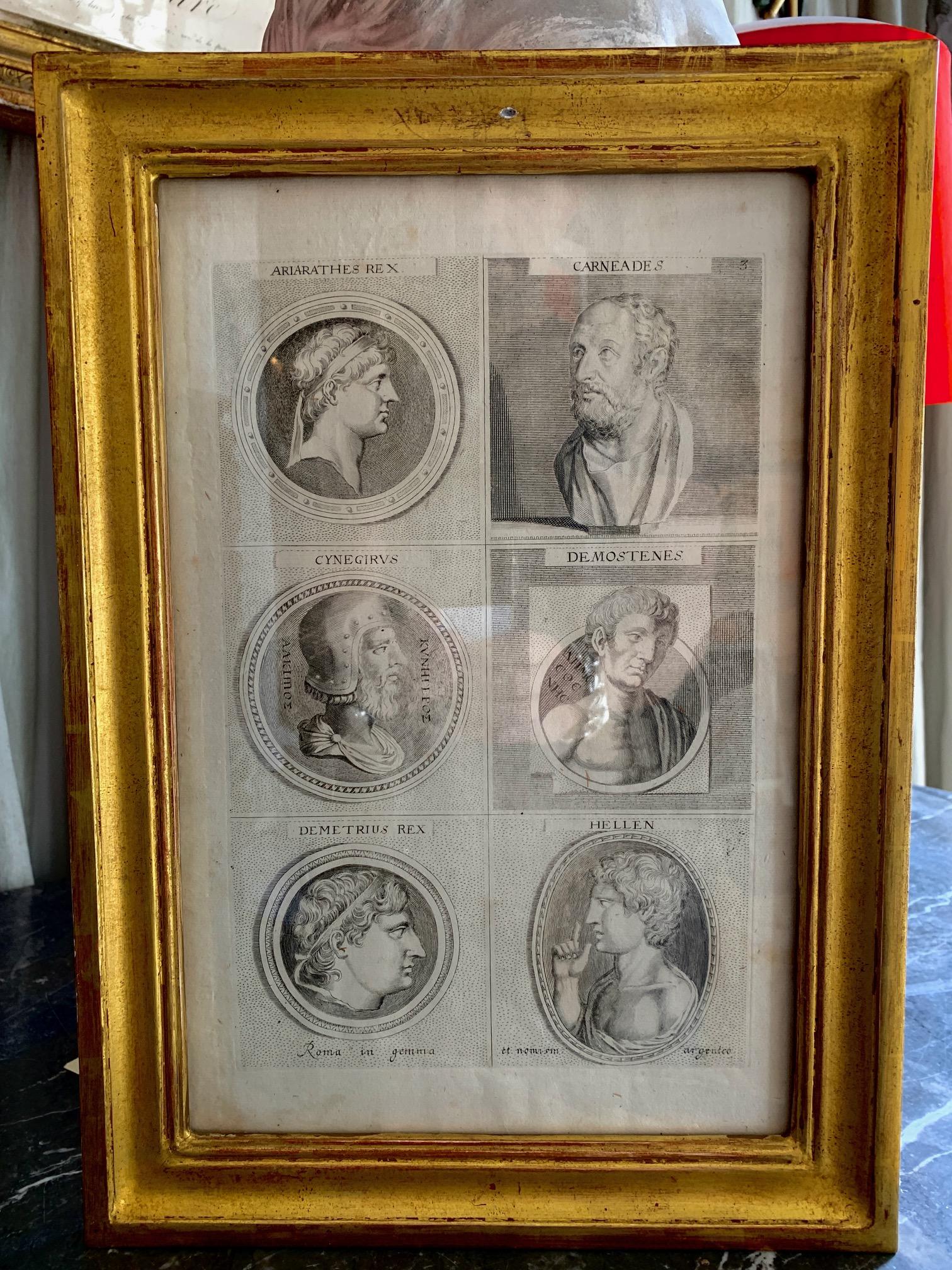 Set of Six Antiques Italian Neoclassical Engravings in Giltwood Frames 2