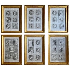Set of Six Antiques Italian Neoclassical Engravings in Giltwood Frames