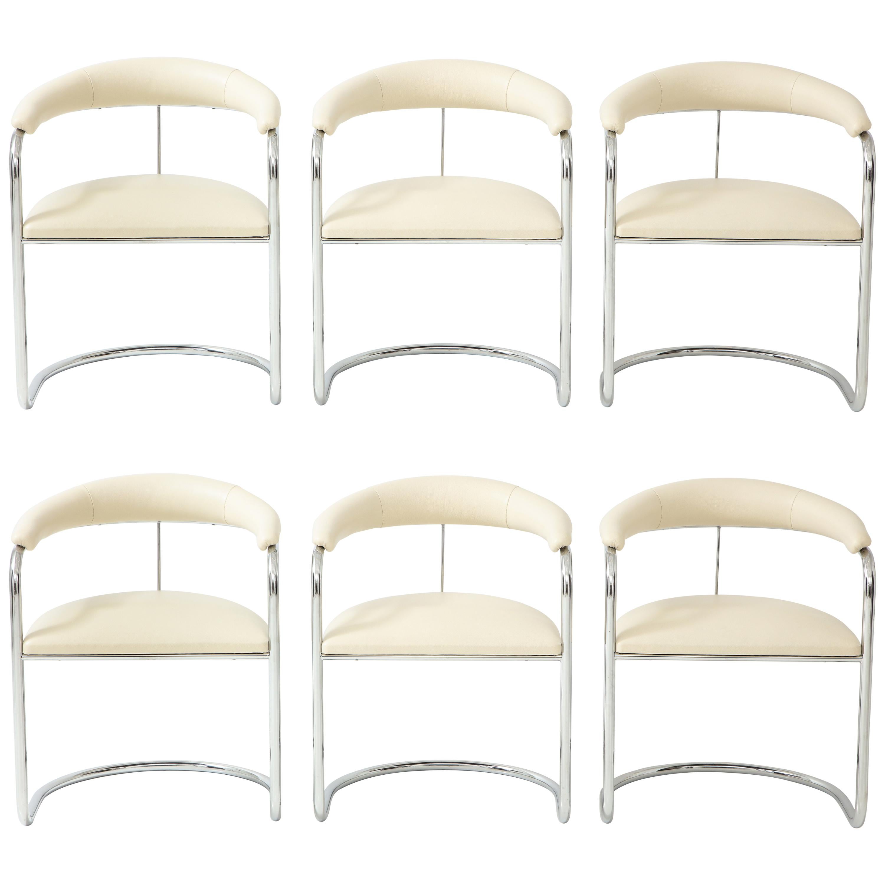 Set of Six Anton Lorenz for Thonet Chrome Chairs