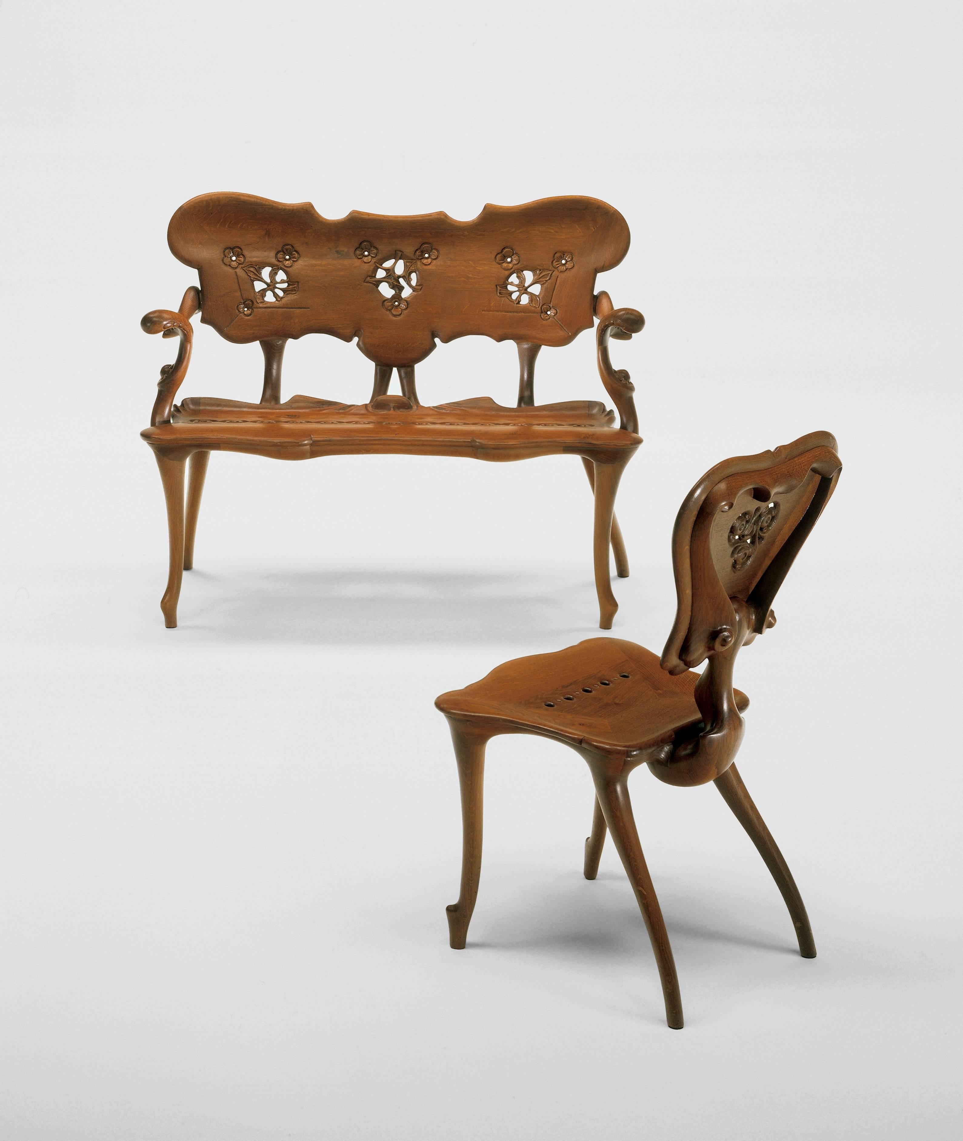 Jugendstil Set of Six Antoni Gaudi Calvet Chair in Solid Varnished Oak For Sale