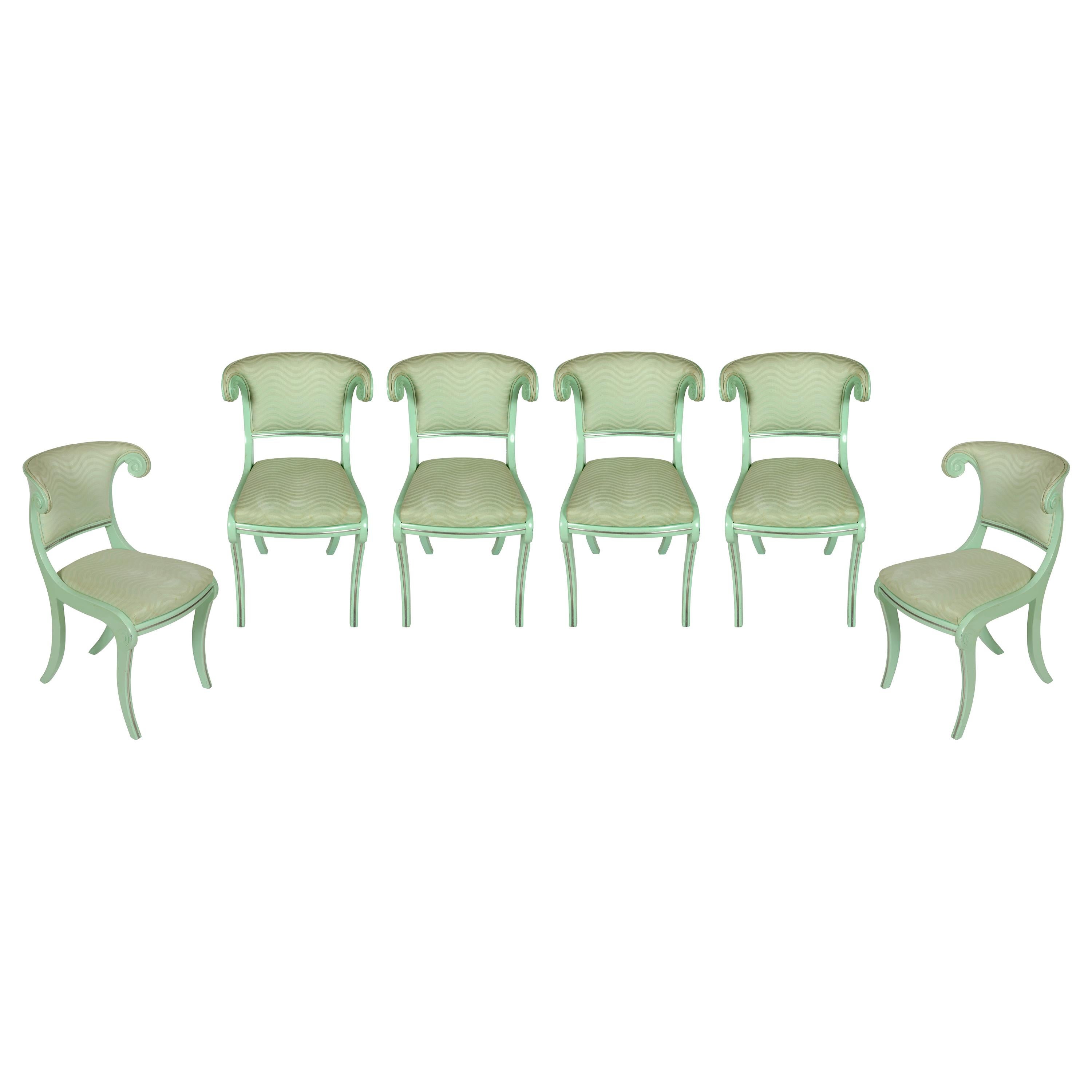 Set of Six Aqua Lacquered Klismos Dining Chairs