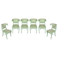 Set of Six Aqua Lacquered Klismos Dining Chairs