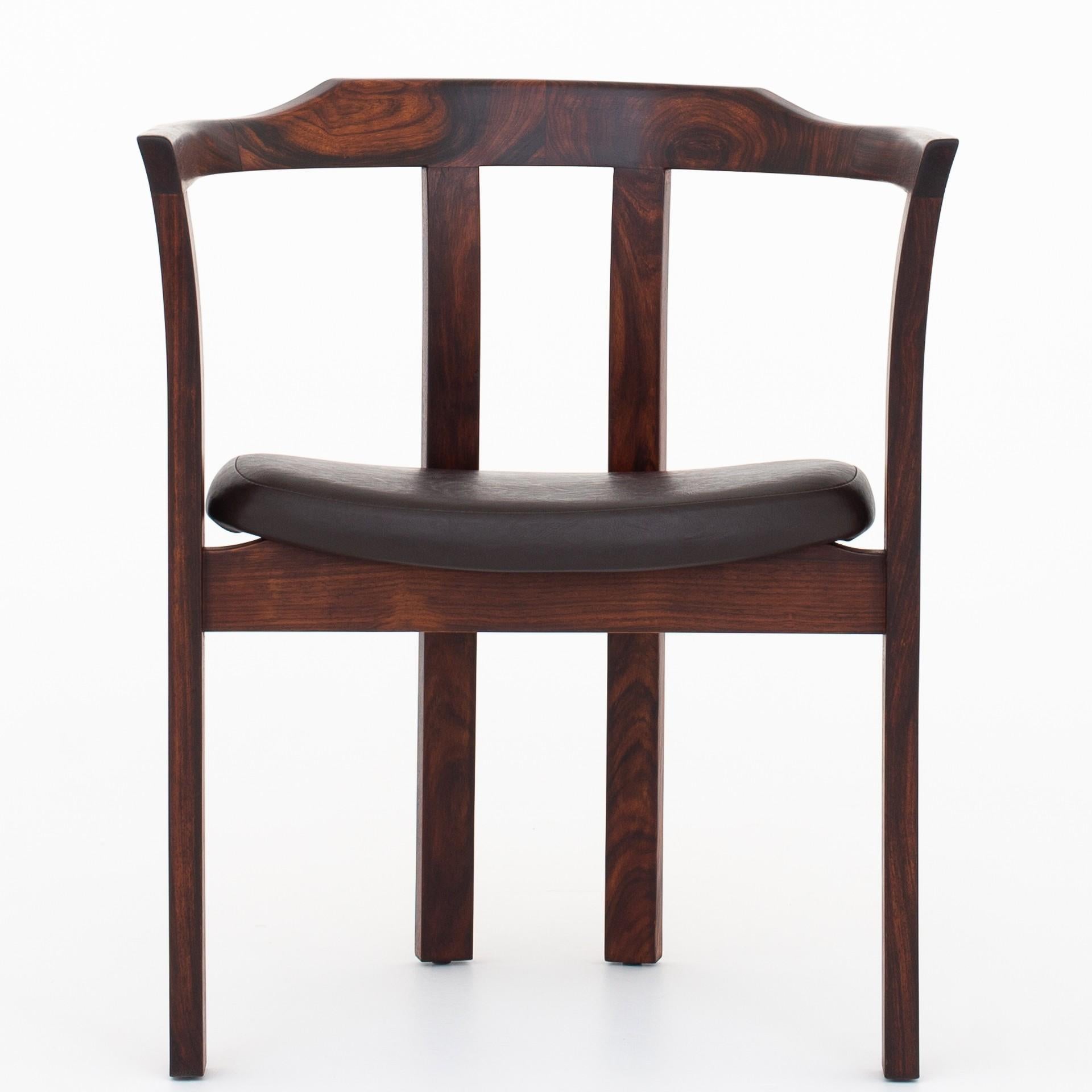 Set of six Model 30 - Armchairs in rosewood with seat in dark brown skai. Maker CS Møbler.