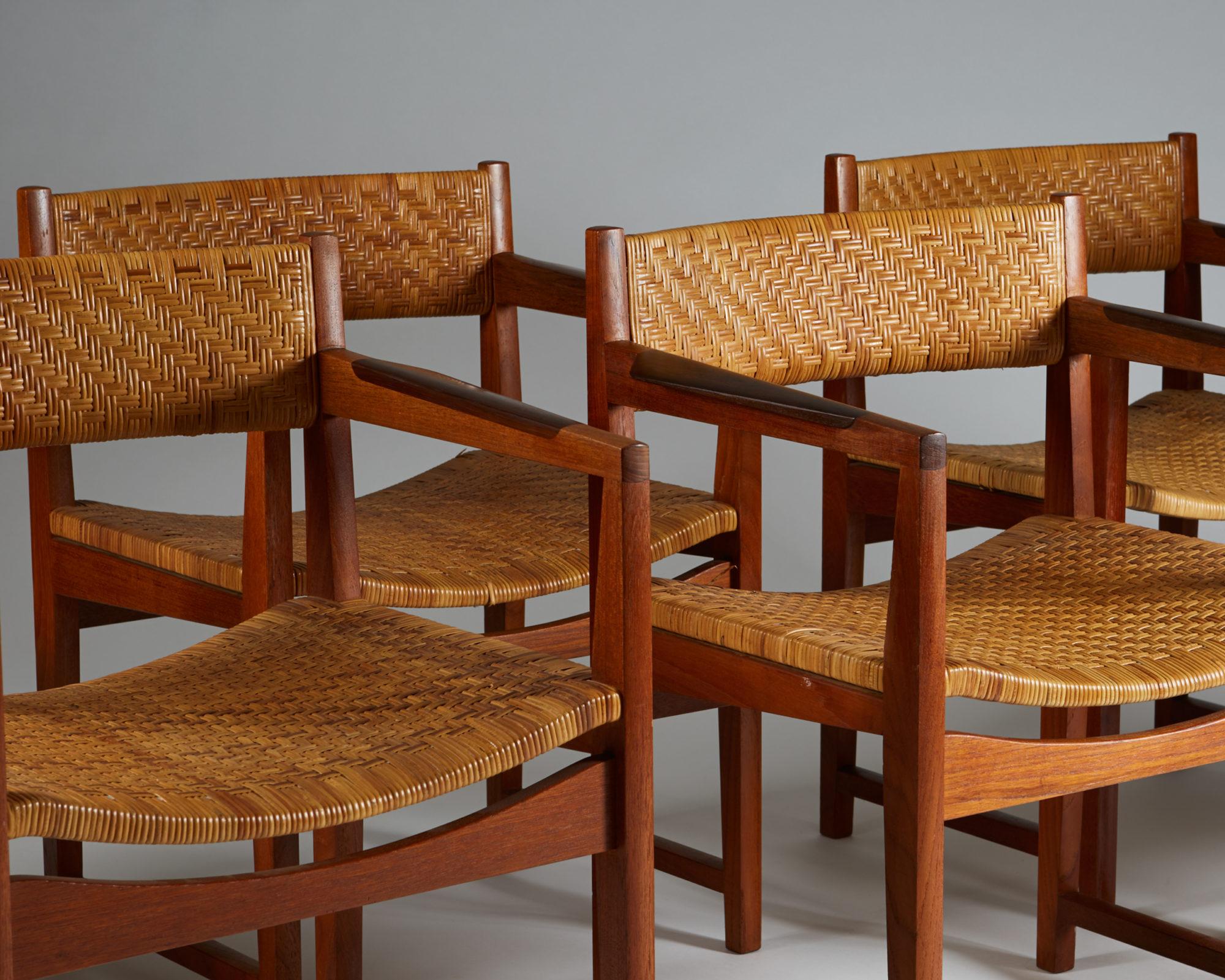 Scandinavian Modern Set of Six Armchairs Designed by Peter Hvidt and Orla Mølgaard Nielsen, 1960s
