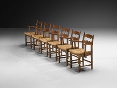 Set di sei poltrone in Oak e paglia