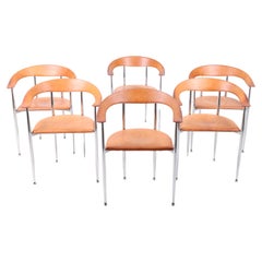 Set of Six Armchairs in Patinated Leather by Arper