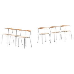 Set of Six Armchairs, Model JH-701, in Birch and Steel by Hans J. Wegner, 1960s