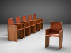 Set of Six 'Torcello' Armchairs with Terracotta Leather by Tobia Scarpa