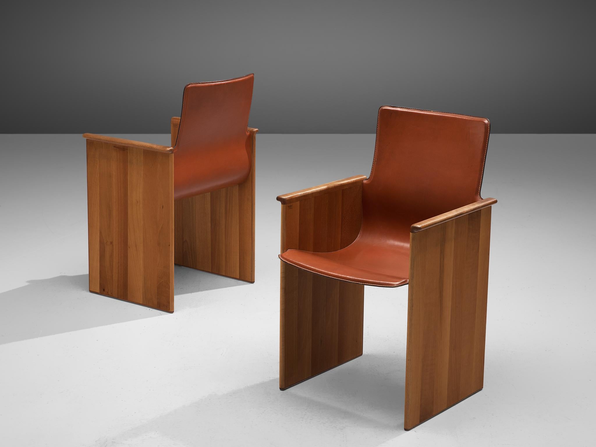 Italian Set of Six 'Torcello' Armchairs with Terracotta Leather by Tobia Scarpa