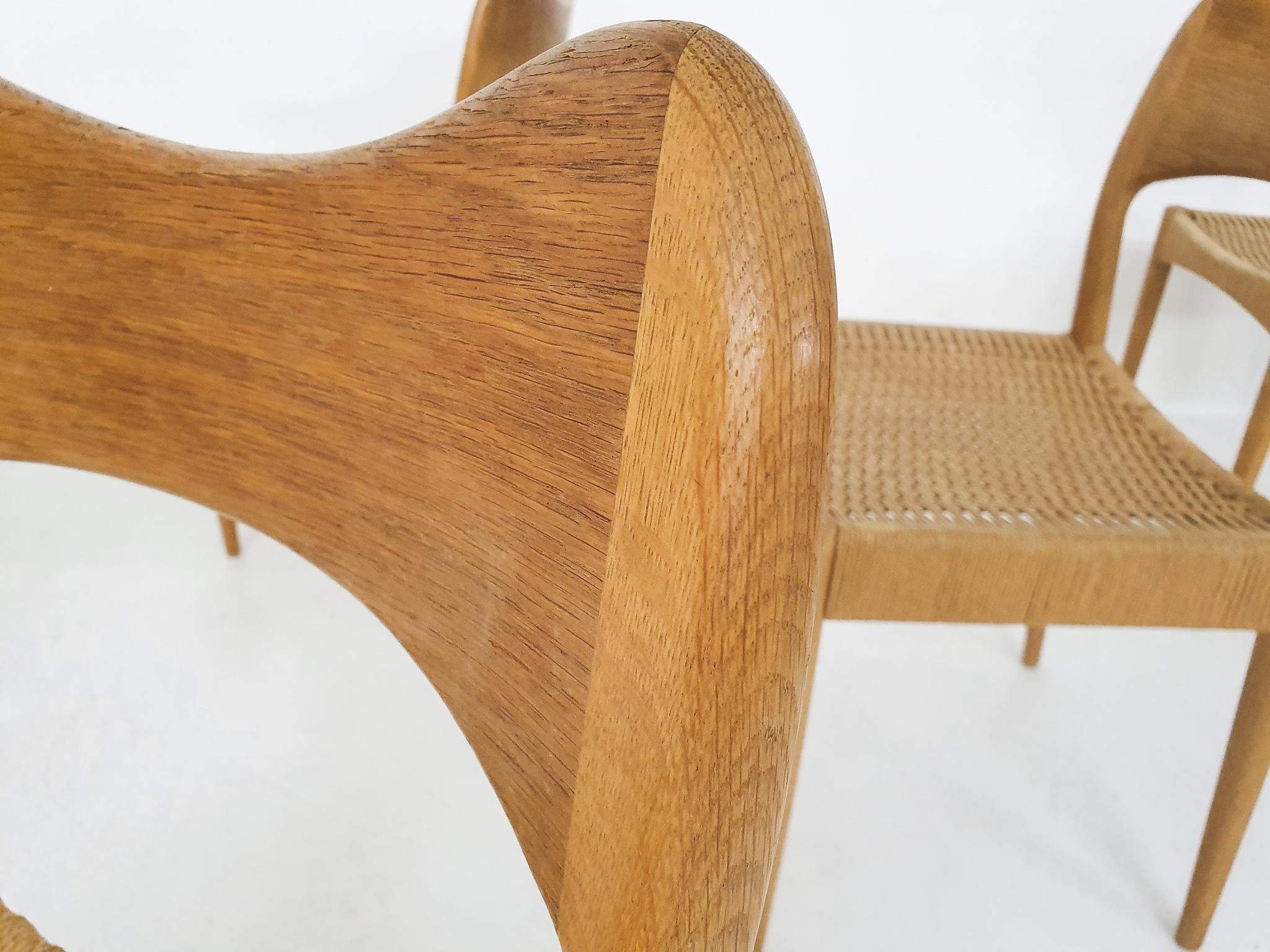 Mid-20th Century Set of Six Arne Hovmand Olsen for Mogens Kold, Papercord Dining Chairs, Denmark