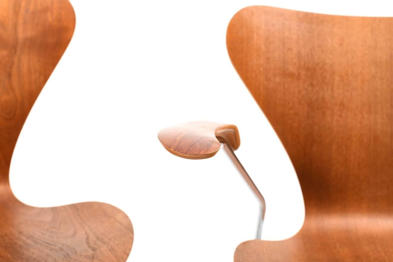 Danish Set of Six Arne Jacobsen Chairs in Teak 