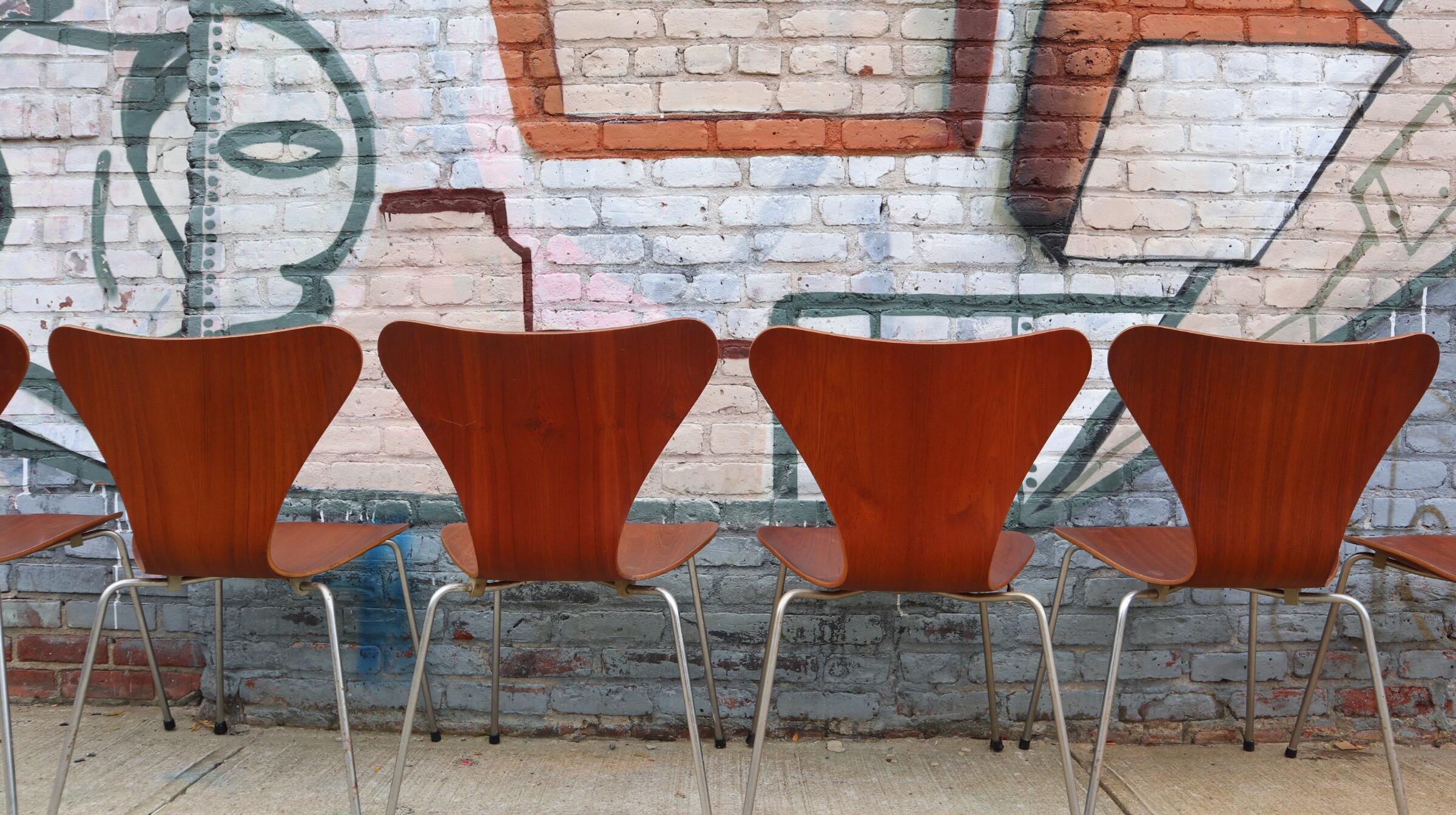 Set of Six Arne Jacobsen Series 7 Chairs in Teak Produced by Fritz Hansen 5