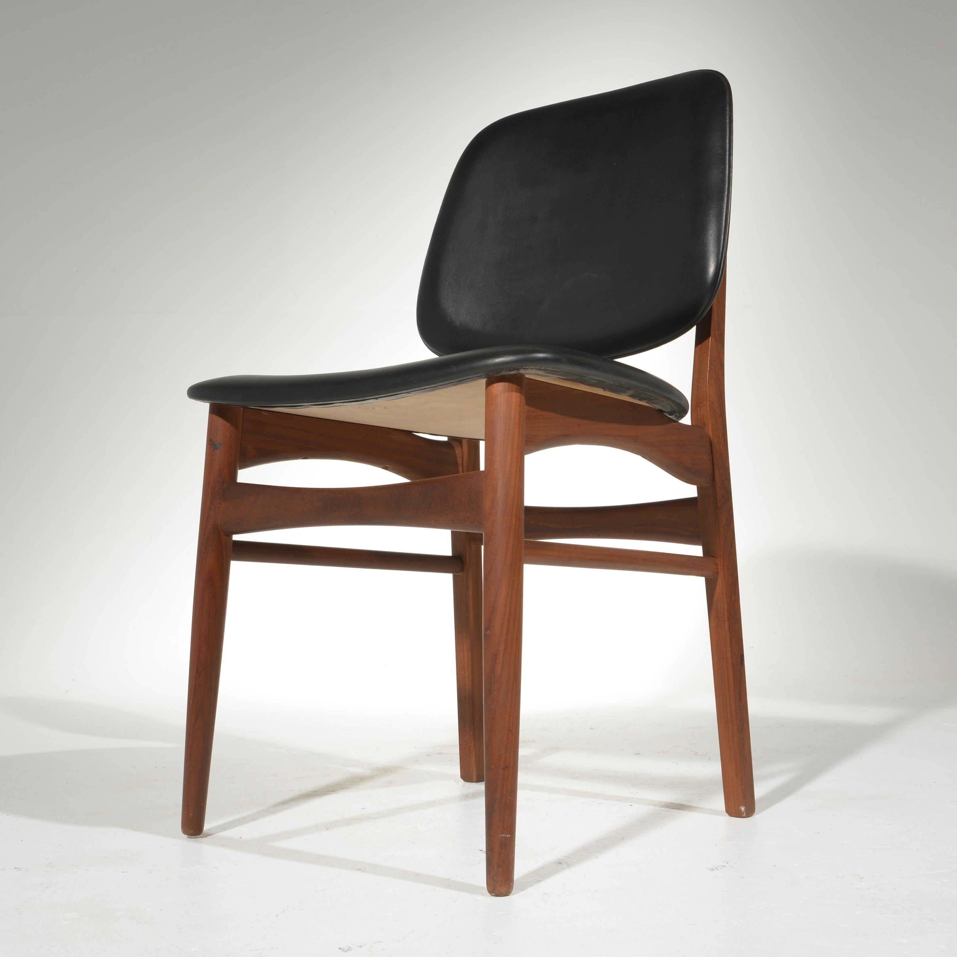 Faux Leather Set of Six Arne Vodder Danish Modern Dining Chairs in Teak