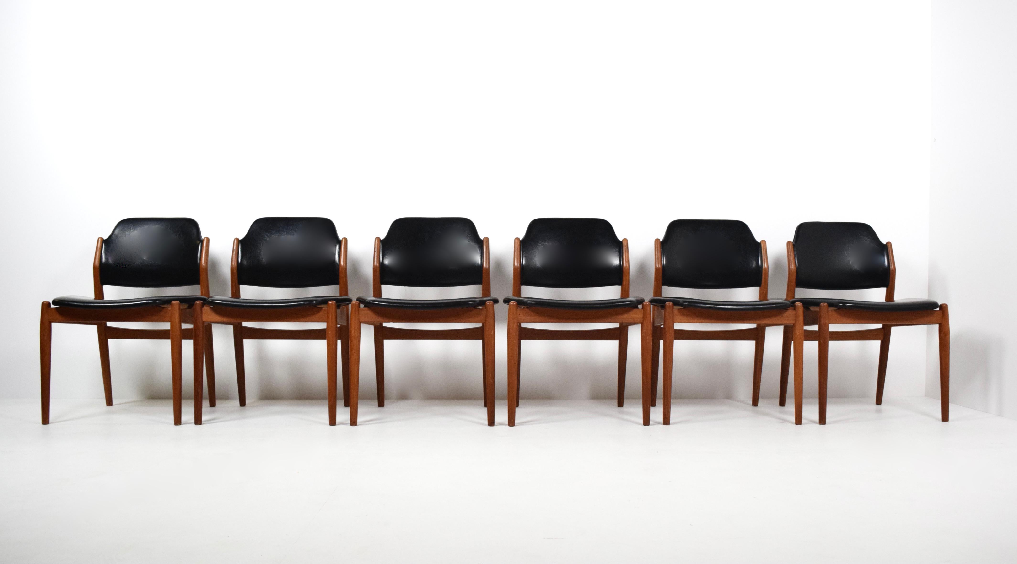 Scandinavian Modern Set of Six Arne Vodder Dining Chairs Model 62 for Sibast, Denmark, 1960s