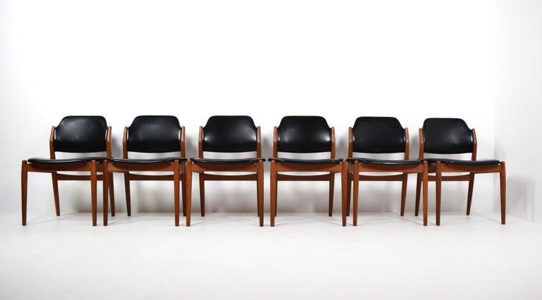 Scandinavian Modern Set of Six Arne Vodder Dining Chairs Model 62 for Sibast, Denmark, 1960s For Sale