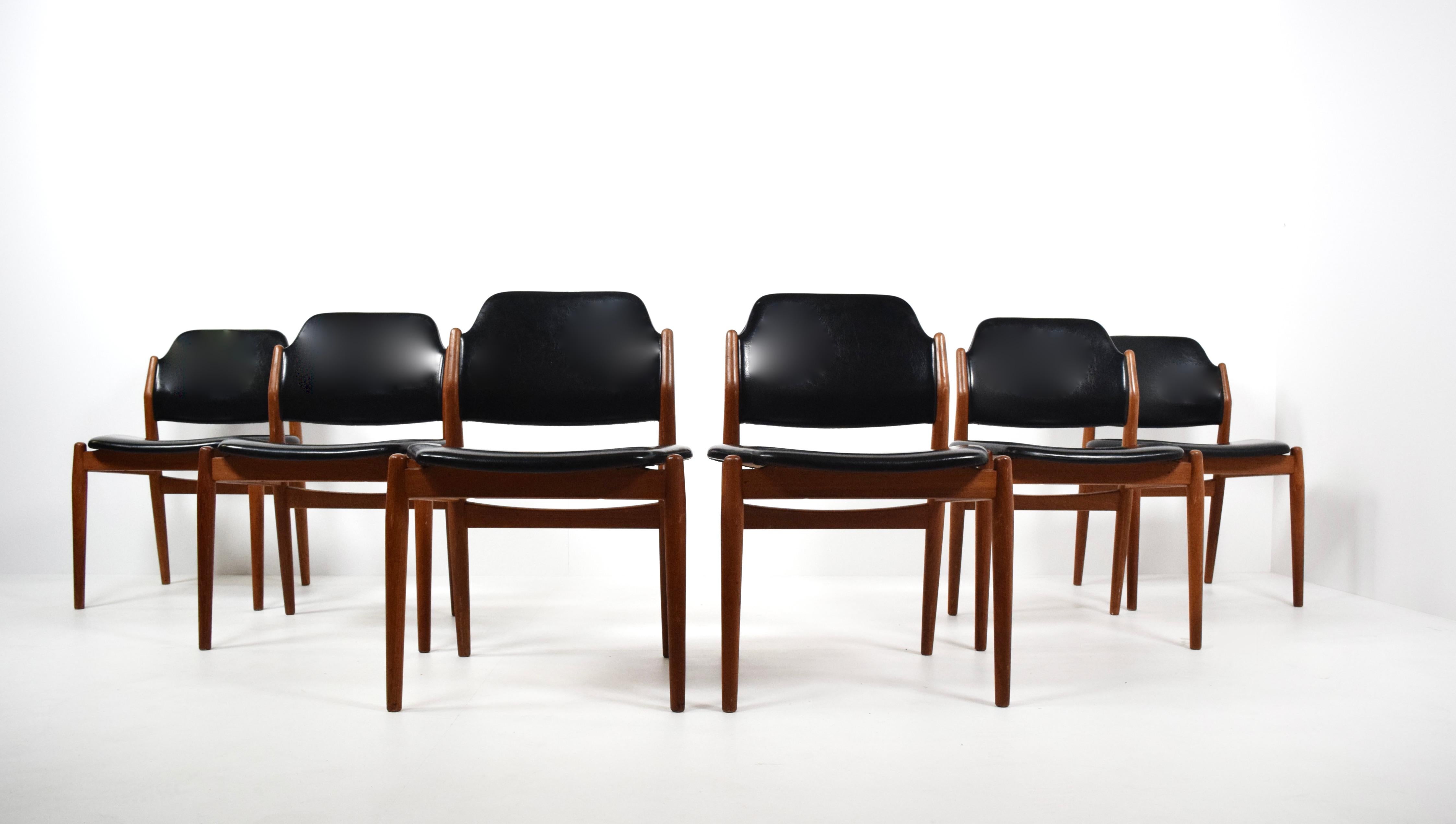Danish Set of Six Arne Vodder Dining Chairs Model 62 for Sibast, Denmark, 1960s