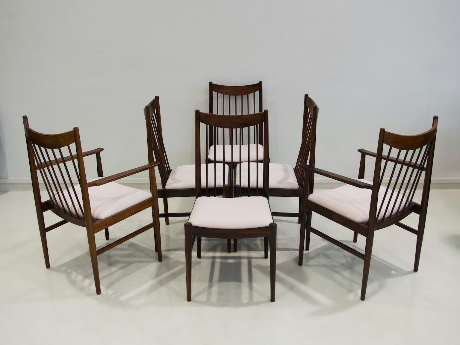 Danish Set of Six Arne Vodder Model 422 Wooden Dining Chairs with Fabric Upholstery For Sale