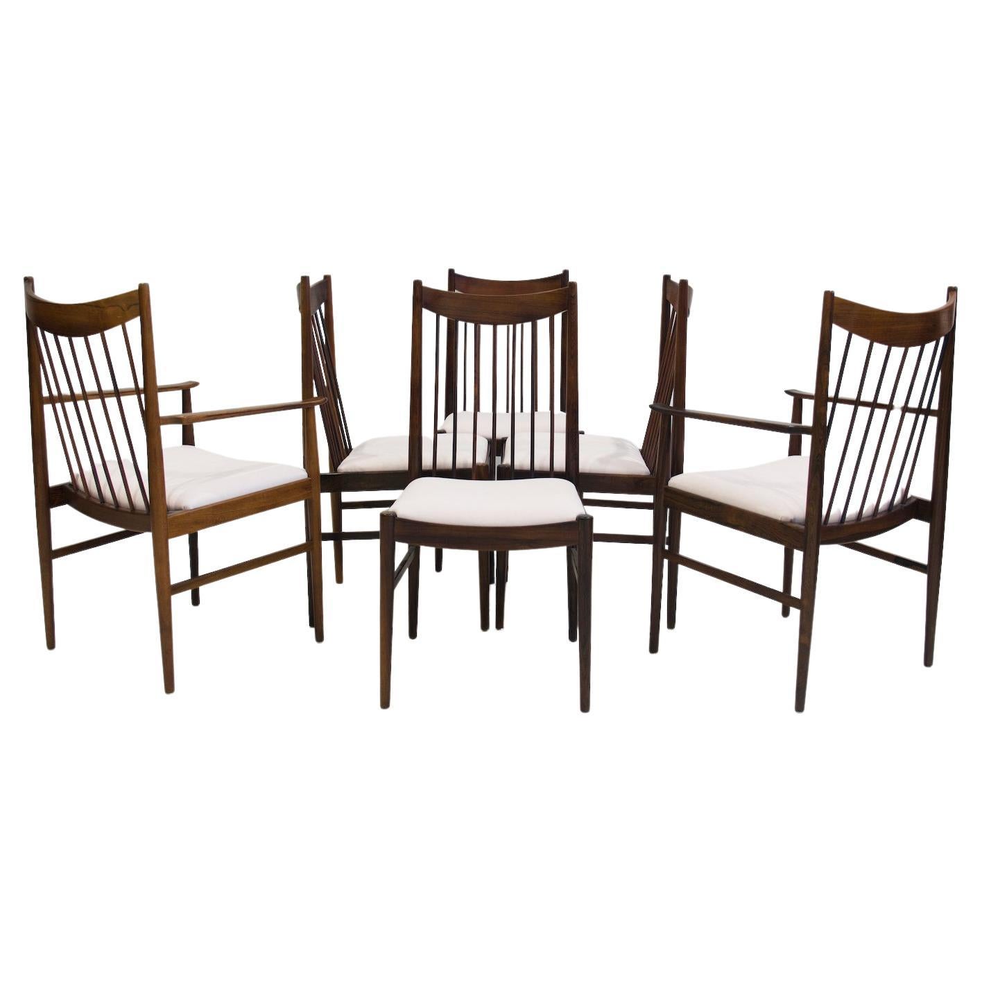 Ensemble de six chaises de salle à manger en bois Arne Vodder Modèle 422 avec tapisserie en tissu