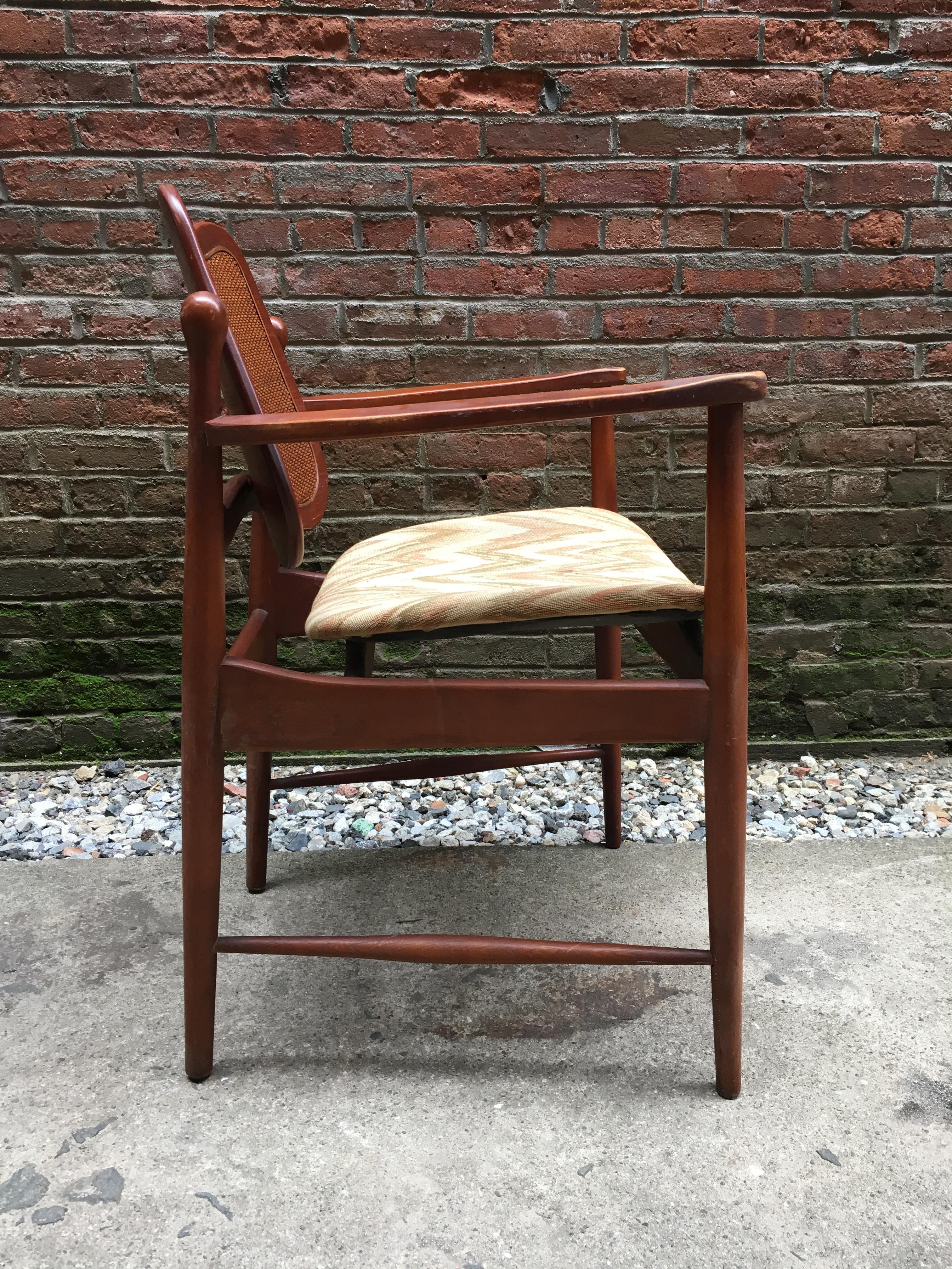 Set of Six Arne Vodder Teak and Cane Back Dining Chairs In Good Condition In Garnerville, NY