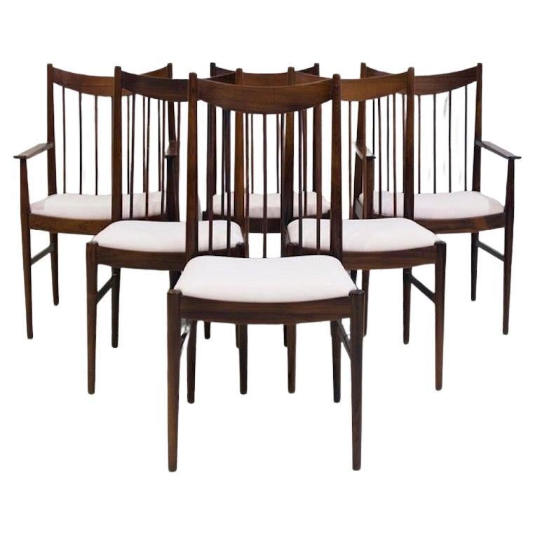 Set di sei sedie da pranzo in legno Arne Vodder Model 422 con rivestimento in tessuto in vendita