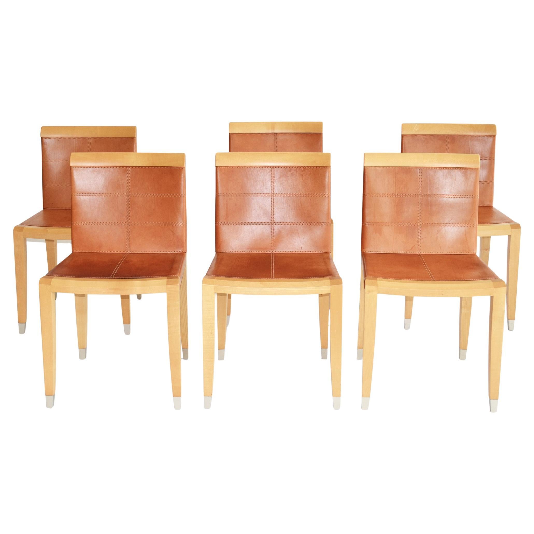Set of Six ‘Aro’ Leather Dining Chairs by Chi Wing Lo for Giorgetti, Italy