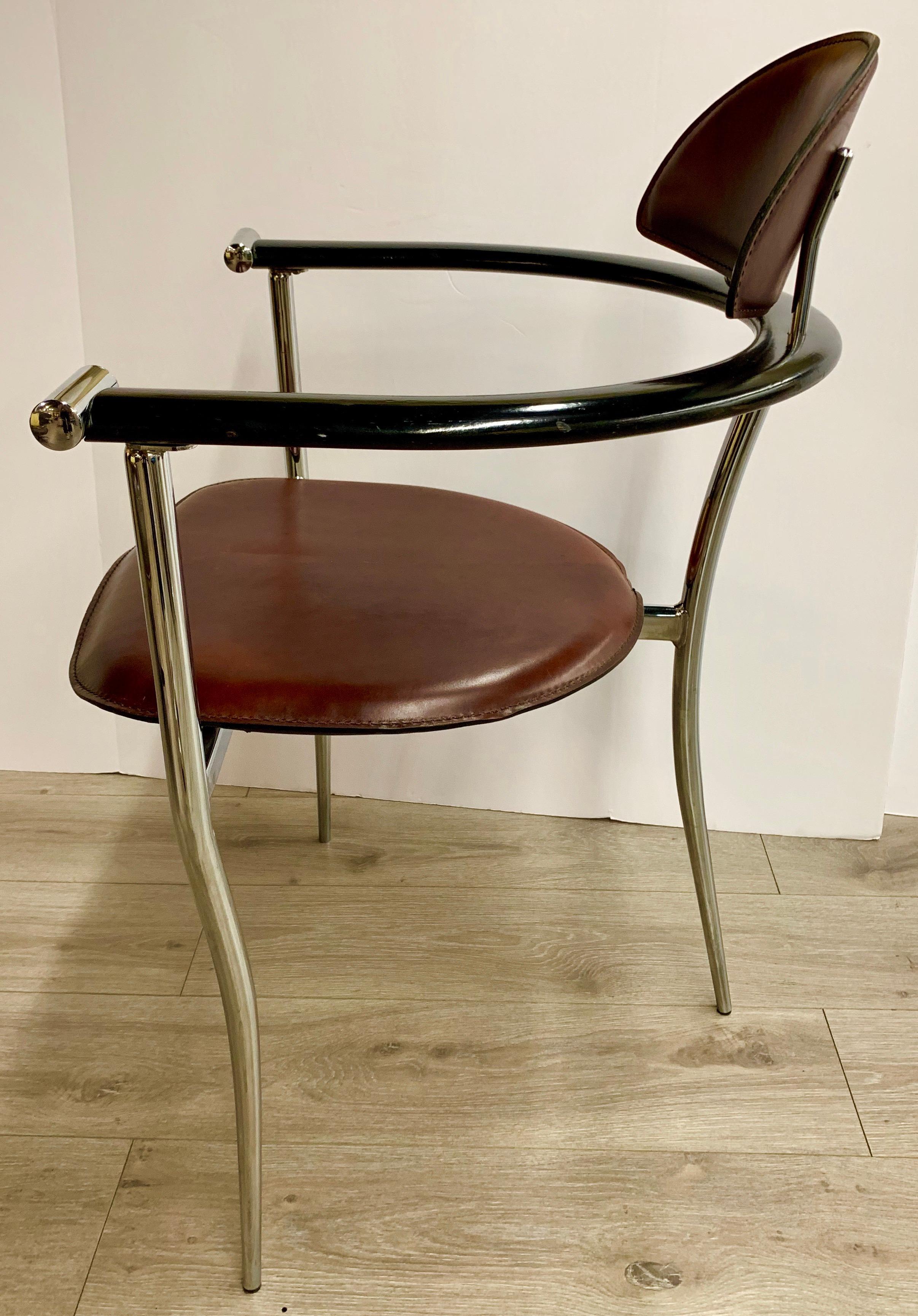 From Italy, with all hallmarks presents. These Arrben leather and chrome dining chairs come in a set of six. The have some wear and tear as shown in the pictures.
