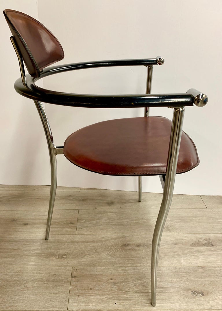 Set of Six Arrben Italy Leather and Chrome Dining Chairs at 1stDibs