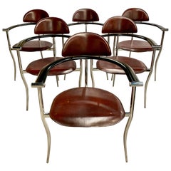 Ensemble de six chaises de salle à manger Arrben Italy en cuir et chrome