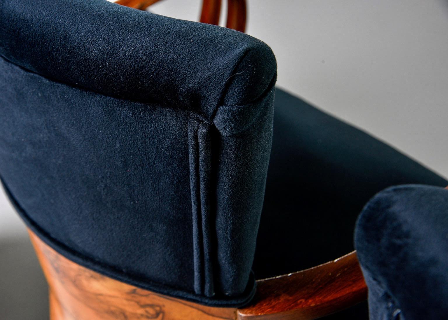 Set of Six Art Deco Amboyna Wood Chairs with Black Velvet Upholstery 5