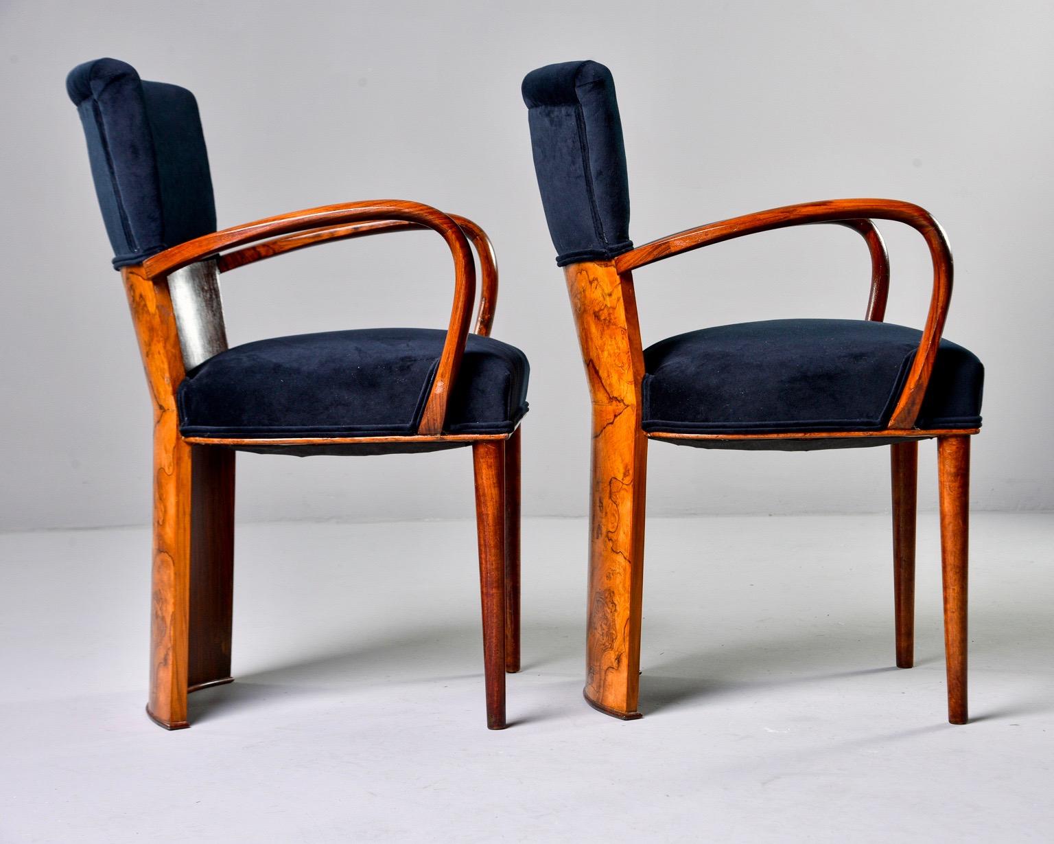 Set of Six Art Deco Amboyna Wood Chairs with Black Velvet Upholstery 8