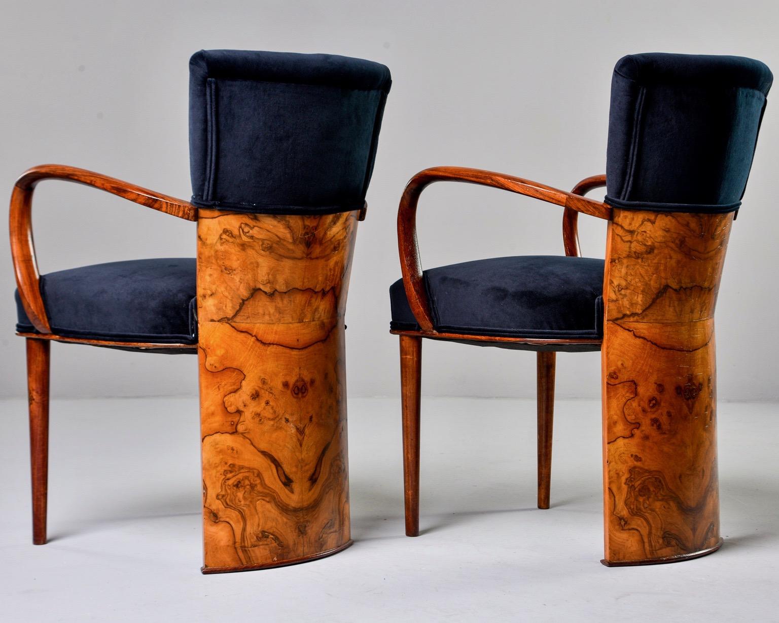 Set of Six Art Deco Amboyna Wood Chairs with Black Velvet Upholstery 9