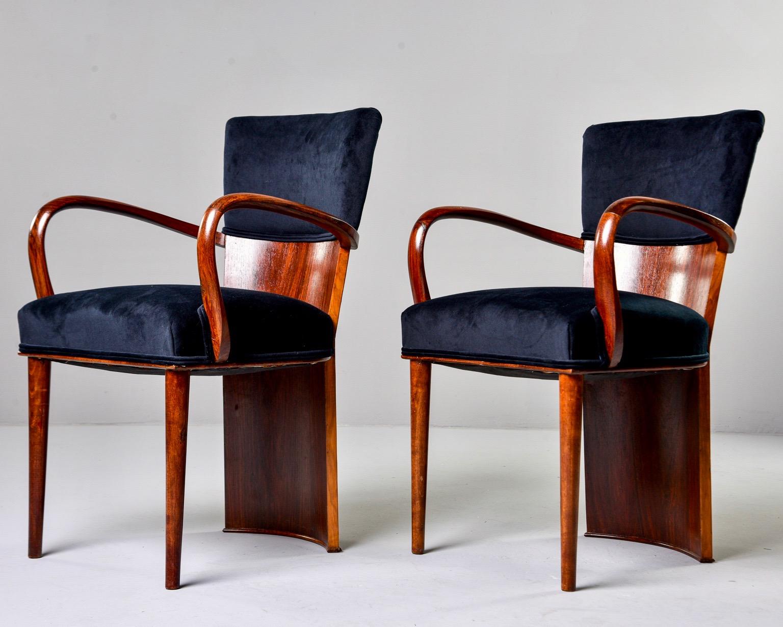 Set of Six Art Deco Amboyna Wood Chairs with Black Velvet Upholstery 10