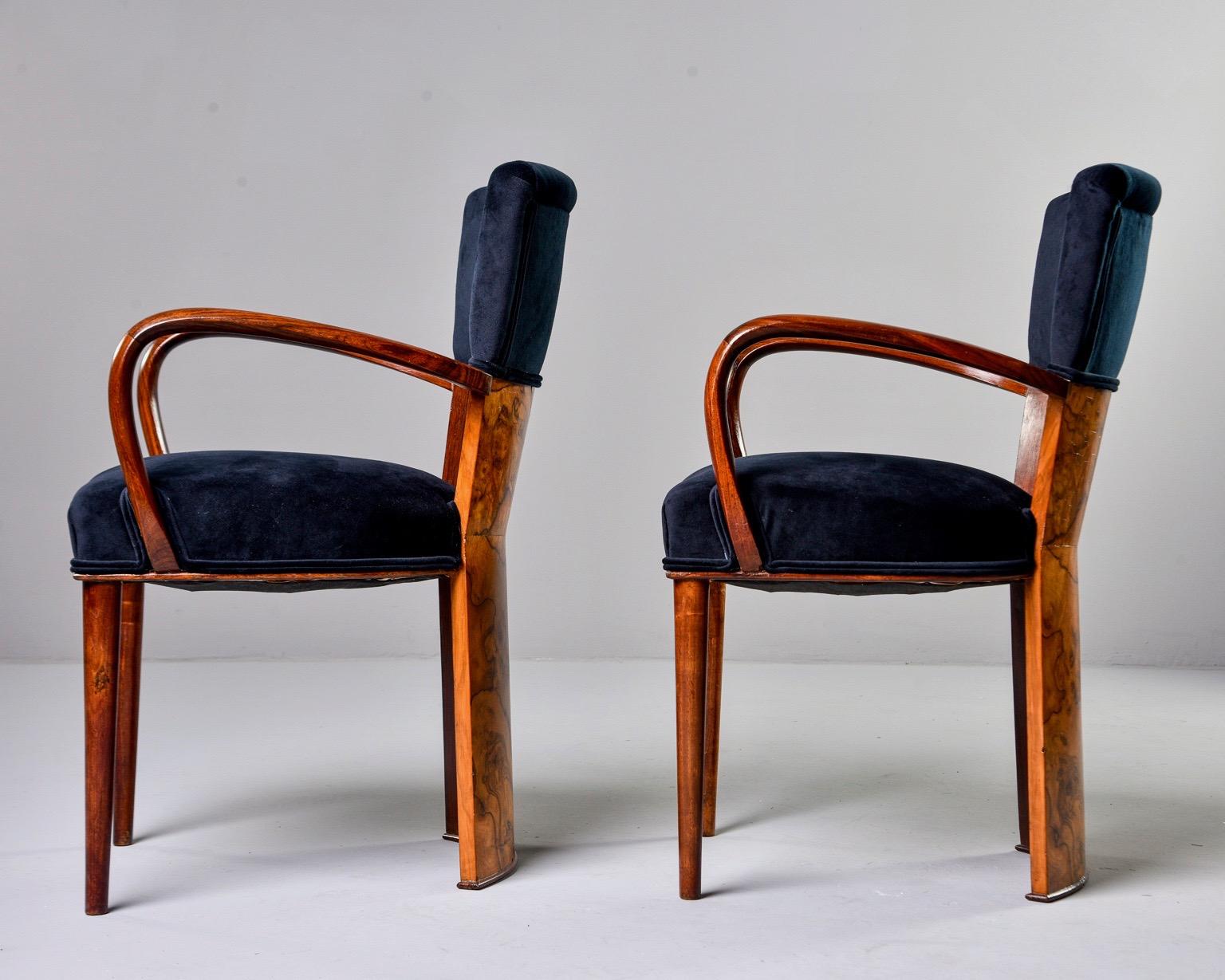 Set of Six Art Deco Amboyna Wood Chairs with Black Velvet Upholstery 11