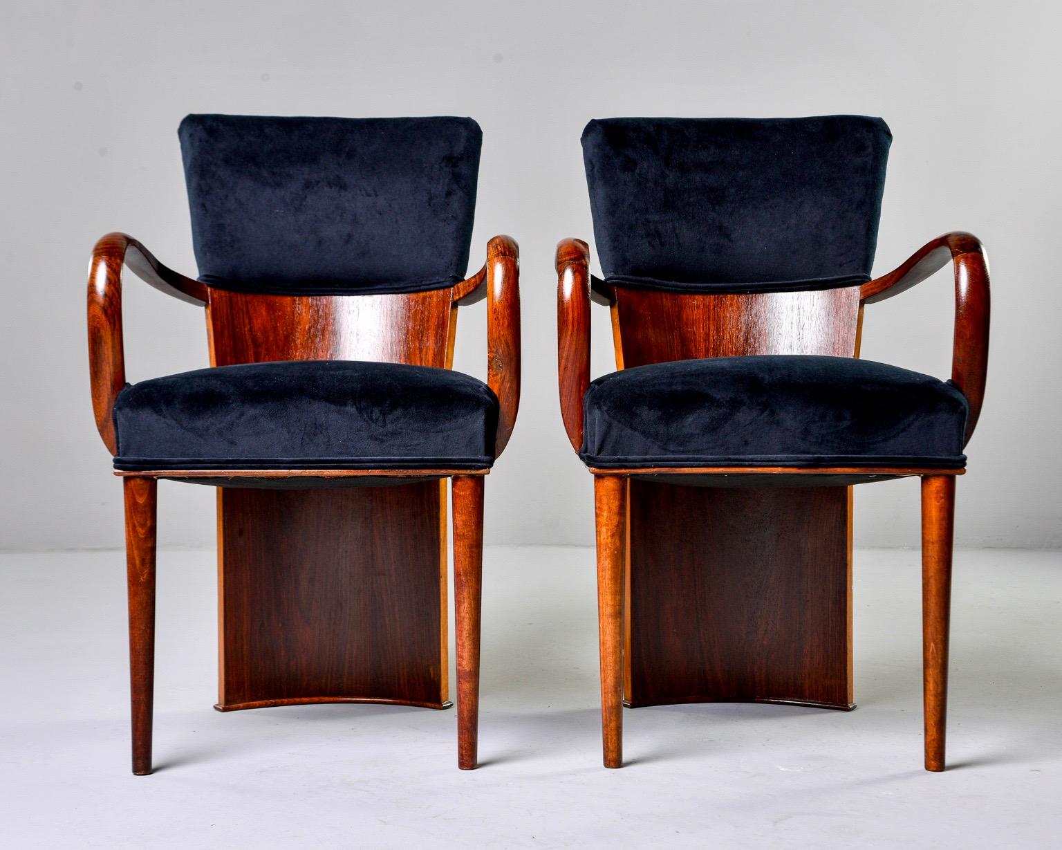 Set of Six Art Deco Amboyna Wood Chairs with Black Velvet Upholstery 12