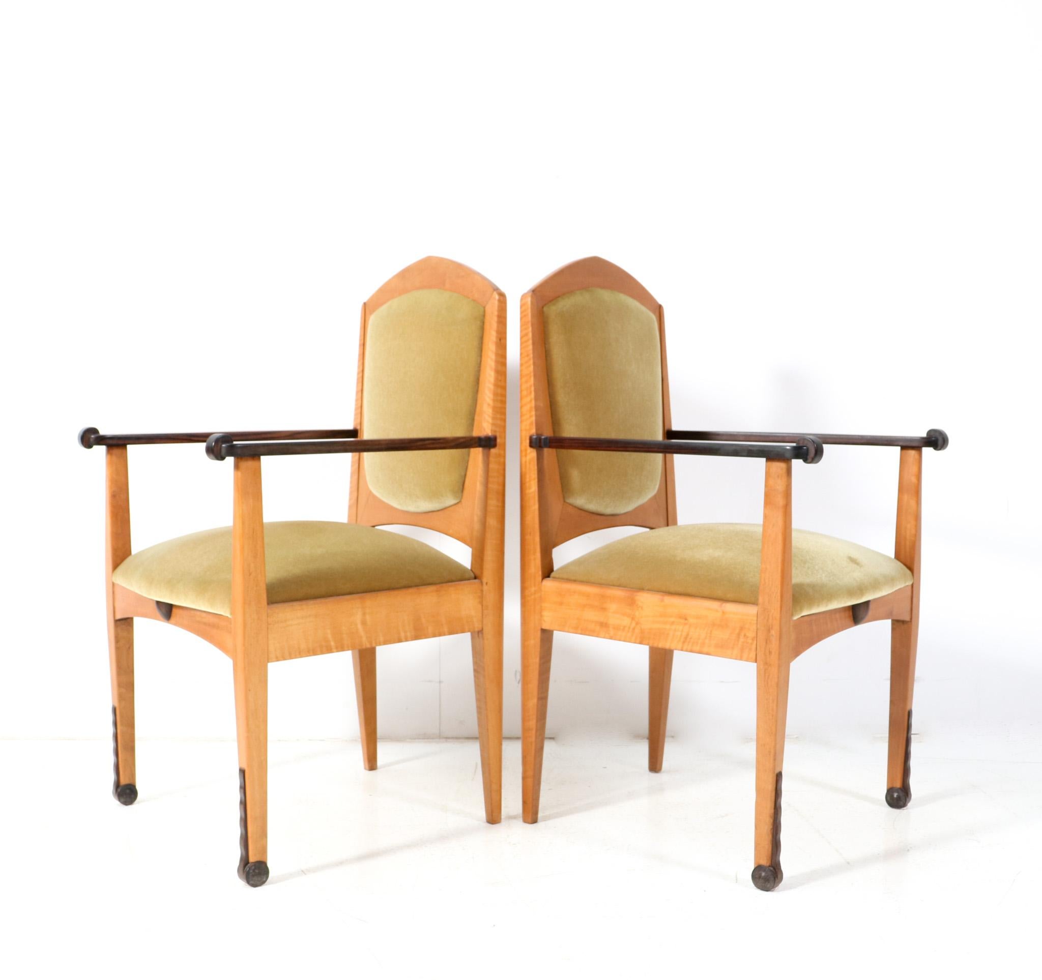 Fabric Set of Six Art Deco Amsterdamse School Dining Room Chairs by J.J. Zijfers, 1920s For Sale