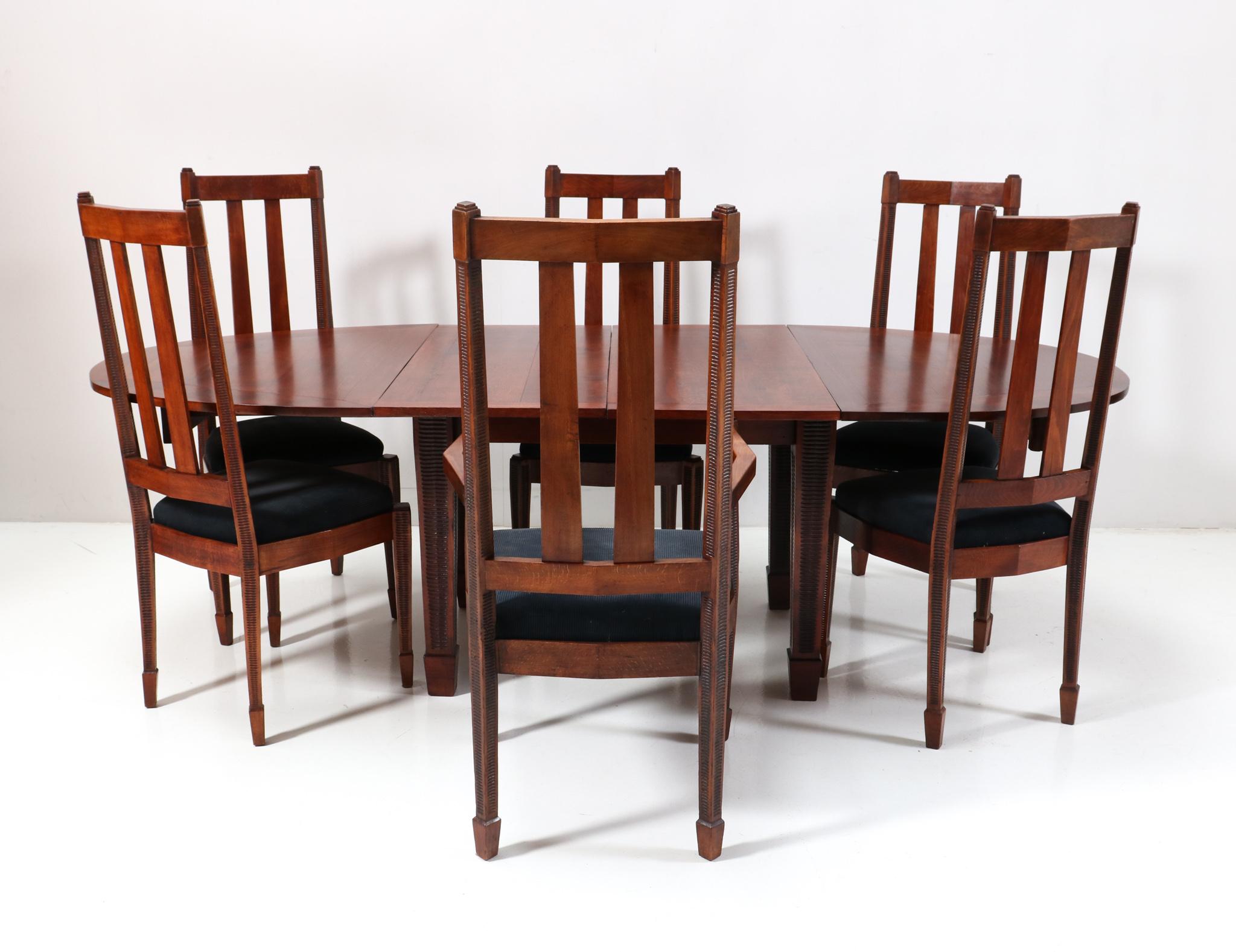 Set of Six Art Deco Amsterdamse School High Back Dining Room Chairs, 1920s For Sale 7