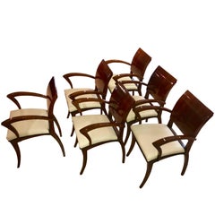 Set of Six Art Deco Armchairs, Rosewood and Beech, France, circa 1925