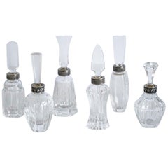 Set of Six Art Deco Atlantis Crystal and Silver Perfume Bottles