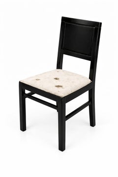 Set of Six Art Deco Black Lacquer & Walnut Dining Chairs, Portugal, 20th Century